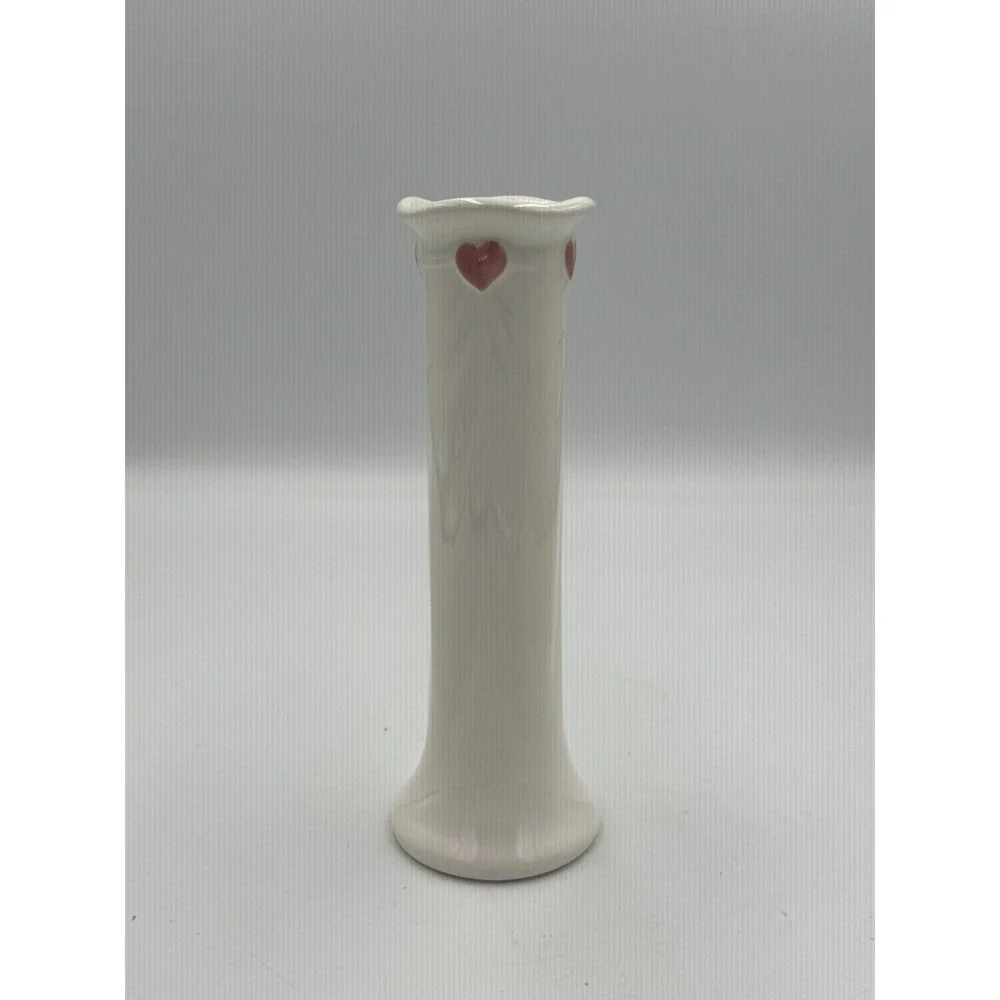 Vintage White Ceramic Pink Hearts FTDA Bud Vase 1985 Japan Romantic Valentine's